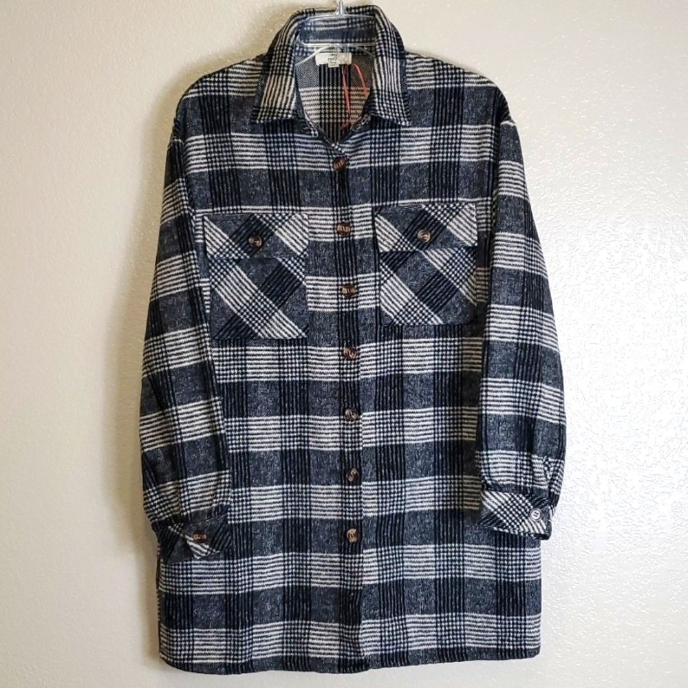 NWOT Entro Plaid Oversized Shacket Chore Jacket Cabincore Granola Medium